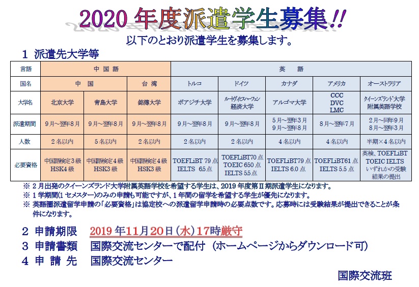 2020년도 제 I기 파견 학생 모집 개시